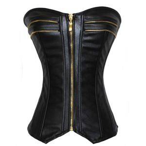 Corset gainant en similicuir noir pour femme, à fermeture éclair frontale, maintien ferme, pour usage quotidien adulte - Product Image 1