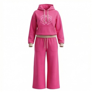 Women <b>Pink</b> Hooded Tracksuit Set Full Sleeve Geometric Print Casual Loose Fit <b>Sweatshirt</b> and Jogger Pants Autumn Wear - Product Image 1