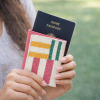 Sampul Paspor Kain Katun 100% Buatan Tangan Berhias Manik-Manik Garis-Garis Warna-Warni Aksesori Perjalanan Multifungsi Lipat Bergaya untuk Wanita