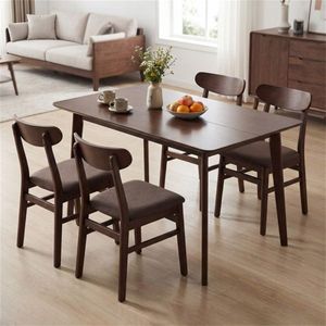 47\" Walnut <b>Dining</b> <b>Table</b> with Smooth Veneered <b>Top</b> Rubber Wood Legs for 4-6 People Kitchen <b>Table</b> - Product Image 2