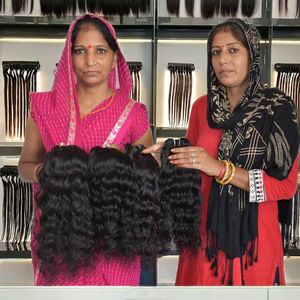 100% Machine double trame naturelle douce ondulée faisceaux naturels non transformés couleur noire vierge temple indien extensions de cheveux humains - Product Image 3