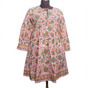 Vestido Casual Midi de Algodón con Cuello en V y Manga Larga para Mujer, Estampado Floral Digital, Cintura Natural, para Fiestas, Lavable, en Existencia - Product Image 1