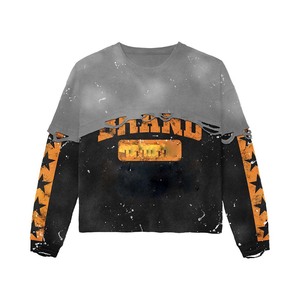 เสื้อยืดผู้ชายผ้าฝ้าย 100% ทรงหลวม พิมพ์ลาย เสื้อยืดผ้าฝ้ายสองชั้นสำหรับผู้ชาย GSM แขนเสื้อแบบ Distressed Panel พิมพ์ลาย DTG รับทำโลโก้ตามสั่ง - Product Image 1