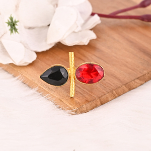 Black Onyx & Garnet Hydro <b>Ring</b> for Women Gold Plated Brass <b>Adjustable</b> Trendy Gemstone <b>Rings</b> - Product Image 3