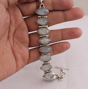 925 Sterling Silver Natural Rainbow Moonstone <b>Bracelet</b> Handcrafted Blue Fire Moonstone Jewelry Wholesale Minimalist <b>Adjustable</b> - Product Image 4