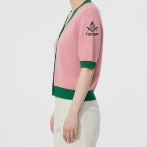 Alfa Griega |   Kapa |   Cárdigan Vintage Rosa y Verde con Cierre de Botones, Ecológico, para Mujer, Estilo Universitario, Personalizado, Marca Alpha - Product Image 2