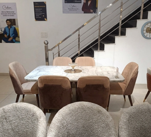 Juego de Comedor de Lujo Ecológico de 6 Plazas con Diseño Zen Asiático, Mesa de Mármol y Madera con Sillas de Comedor de Terciopelo para Sala de Estar - Product Image 3