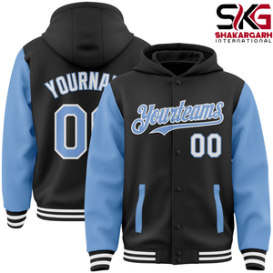 เสื้อฮู้ดดี้สีม่วงแบบกำหนดเอง สไตล์ Letterman ติดกระดุมด้านหน้า เหมาะสำหรับใส่เป็นทีม - Product Image 2