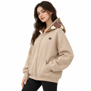 Wholesale Men's <b>Brown</b> Crewneck <b>Fleece</b> Sweatshirt Contrast Piping Casual Pullover Custom Logo Streetwear OEM Private Label Hoodie - Product Image 6