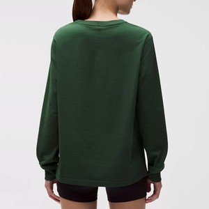 Camiseta de Punto de Manga Larga y Cuello Redondo para Mujer, Color Sólido, Corte Regular, Informal, para Todas las Temporadas, Transpirable, 100% Algodón Jersey, ODM - Product Image 2