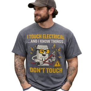 เสื้อยืดช่างไฟฟ้าผู้ชายคุณภาพดีทนทาน ราคาโรงงานโดยตรง ผ้าฝ้าย 100% เสื้อยืดคอกลมแฟชั่นสตรีทแวร์ฤดูร้อน - Product Image 1