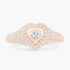 Anillo de sello personalizado con pavé, solitario redondo, con forma de corazón, para dedo mindero, brillante, con cúpula abombada, de oro macizo cultivado en laboratorio de 10K, 14K, 18K - Product Image 6