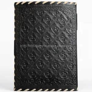 Atlasease Handmade Hand Painted Black Leather Journal Colorful Flower Art Vintage Customizable Notebook Dual Metal <b>Lock</b> Cord - Product Image 4