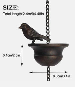 Chaîne de pluie décorative pour gouttières, attrape-pluie extérieur, remplacement de la gouttière avec coupelles évasées et figurines d'oiseaux - Product Image 3