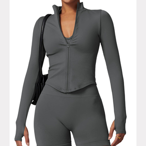 Custom Training Athletic Zip Fitted Four-Way Stretch Spandex/Nylon <b>Yoga</b> <b>Jacket</b> Women Sweat Wicking Running Workout Turtleneck - Product Image 5