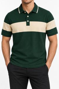 Polo de Manga Corta para Hombre, con Bloques de Color, Rayas, Tejido de Punto, Corte Regular, Cierre de Botones, Tela Piqué - Product Image 3