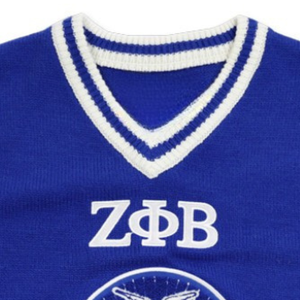 เสื้อสเวตเตอร์คอวีสีน้ำเงินขาว Zeta Phi Beta ปักตัวอักษรกรีก ZPB สำหรับผู้หญิง แต่งขอบยางยืด เสื้อถักคุณภาพพรีเมียม - Product Image 3