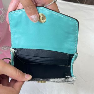 Western Handcrafted Genuine Cowhide Leather Coin Purse Turquoise & White Checkered Pattern Hair-on Leather Perfect for Women's - Product Image 6