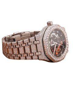 Fancy Diamond Encrusted Stainless Steel Analog Quartz <b>Watch</b> unisex Folding Clasp 41mm Band Round <b>Case</b> - Product Image 3
