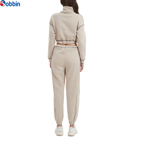 Conjunto Deportivo de 2 Piezas para Mujer, Sudadera de Cuello Alto y Pantalones Jogger, Ropa Casual de Otoño, Manga Larga, Color Sólido, Corte Holgado - Product Image 1
