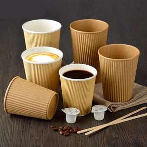 Gobelets en papier kraft jetables avec couvercles blancs, design à paroi simple/double/ondulée pour boissons chaudes, gobelets à café écologiques à emporter - Product Image 6