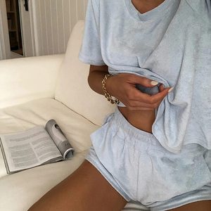 Women 2 Piece Shorts Set Summer Cotton Tee and Shorts Lounge Outfit Casual Streetwear O Neck - Product Image 4