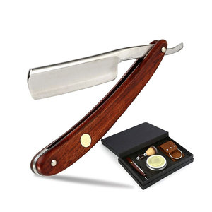 Produit phare, nouveau style, rasoirs à raser droits en acier inoxydable et manche en bois, haute qualité, réutilisables, pour usage en salon de coiffure - Product Image 1