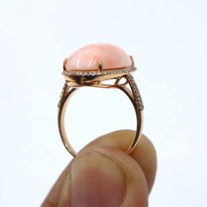 Anillo de Plata de Ley 925 Chapado en Oro Rosa con Coral Natural y Diamantes, Anillo de Piedras Preciosas, Anillo de Regalo, Joyería, Anillo para Mujer - Product Image 5