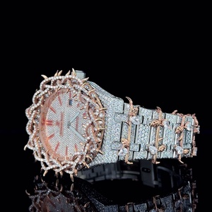 Montre en quartz Moissanite plaqué or rose, style bracelet, cadran en cristal, en acier inoxydable pour homme - Product Image 2