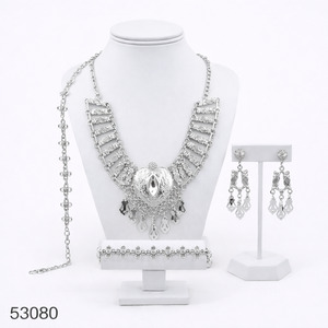 Elegante Juego de Collar y Pendientes de Mujer con Diseño de Hoja, Chapado en Oro y Circonitas, Cadena de Cuerda de 16 Pulgadas, Modelo 53083 - Product Image 6