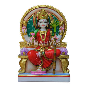Estatua de Mármol de Raj Rajeshwari Mata Sentada sobre un Singha |   Ídolo de Diosa en Mármol Hecho a Mano - MALIYAS - Product Image 1