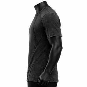 <b>Vintage</b> Washed Panel Seam Ringer Streetwear Short Sleeve T Shirt Customized Premium Feel 300GSM <b>French</b> Terry Breathable T Shirt - Product Image 3