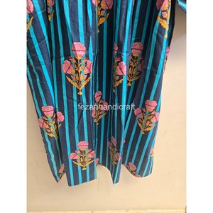 Robe midi bohème à rayures florales avec manches lanternes, col noué, coupe ample, 100% coton tissé, robe décontractée d'été - Product Image 4