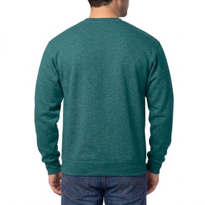 Sweat-shirt à col rond pour homme en molleton doux vert émeraude chiné, coupe classique, manches longues, décontracté, premium - Product Image 6