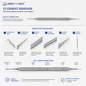 Removedor de Cemento Dental 12, Instrumento de Acero Inoxidable para Remover Cemento Dental, OEM Zetomed Pro - Product Image 3