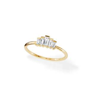 Anillo de tres piedras de oro de 14k con diamantes de corte esmeralda para mujer, engaste de púas, estilo floral - Product Image 4
