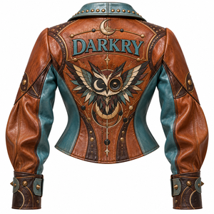 Chaqueta de Cuero Vacuno para Mujer, Color Marrón Teal, Estilo Vintage, con Gráficos, Tachuelas, Estilo Punk Rock, Fabricante Mayorista, Personalizable OEM/ODM - Product Image 2
