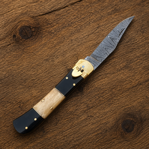 Custom Handmade Damascus Folding Pocket <b>Knife</b> with Horn & <b>Bone</b> <b>Handle</b> Lockback Camping Survival <b>Knife</b> with Leather Sheath - Product Image 2