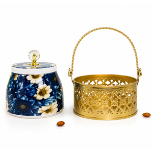 Decorative Modern Iron Printed Pichwai Dry Fruit <b>Jar</b> Crystal Knob Lid Filigree Metal Holder for Diwali Wedding Festive Gifting - Product Image 2