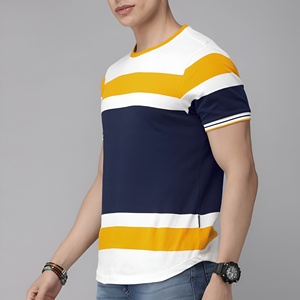 Camiseta de algodón a rayas con bloques de color para hombre, camiseta informal de manga corta a la moda de verano, ropa de calle cómoda y transpirable, camiseta con cuello redondo - Product Image 1