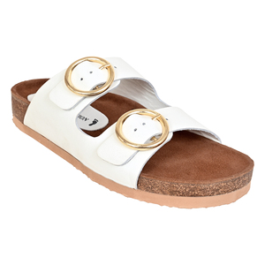 Sandalias Planas Blancas de Cuero Genuino Antideslizantes con Hebillas Doradas, Punta Abierta, Suela de Corcho, Tendencia de Moda, Zapatos de Verano - Product Image 5