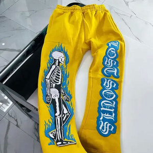 Streetwear Men's Skinny Fleece <b>Joggers</b> Flared Sweatpants Winter Custom Logo Skeleton 3D Puff Print <b>Stacked</b> Breathable - Product Image 5