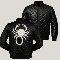 Veste en cuir noire pour homme, style gothique matelassé, broderie blanche effrayante, manteau d'hiver fait main, veste en cuir pour homme