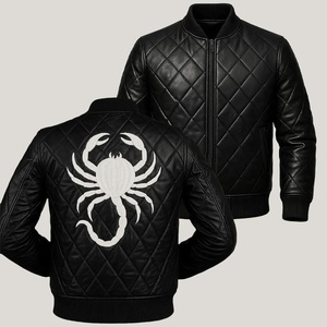 Veste en cuir noire pour homme, style gothique matelassé, broderie blanche effrayante, manteau d'hiver fait main, veste en cuir pour homme - Product Image 4