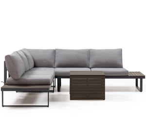 Moderno y Lujoso Conjunto de Sofás Seccionales en Forma de L para Exteriores, Muebles de Jardín de Metal con Mesas Auxiliares y Mesa de Centro Integradas - Product Image 4