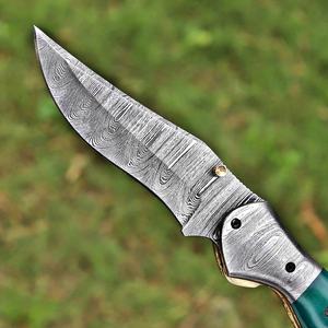 Couteau pliant artisanal en acier Damas, couteau de poche à verrouillage Liner Lock, couteau de chasse extérieur, couteau EDC, fournisseur en gros OEM ODM - Product Image 3