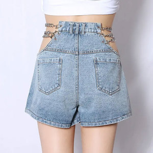 Shorts en jean décontractés pour femme, taille haute, ornés de cristaux, style streetwear sexy, qualité supérieure, coupe ample, idéal pour l'été - Product Image 3