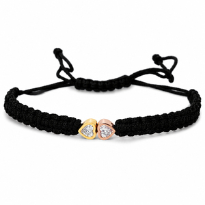 14K Gold Black Rhodium Plated Macrame Bracelet F VVS VS Lab Grown CVD Diamonds Double Heart Design Adjustable Woven Cord Women's - Product Image 1