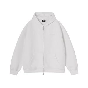 Sweat-shirt à capuche zippé surdimensionné en coton épais personnalisé pour homme, blanc uni vieilli, style minimaliste, col à capuche, veste OEM pour homme - Product Image 1