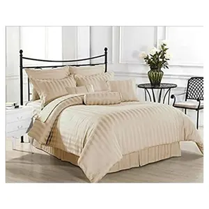 WSBS006 Plain Cotton Satin Stripe Bed Sheet With 2 Pillow Covers Zig Zag Stitching